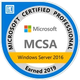 MCSA: Windows Server 2016 - Certified 2019 badge