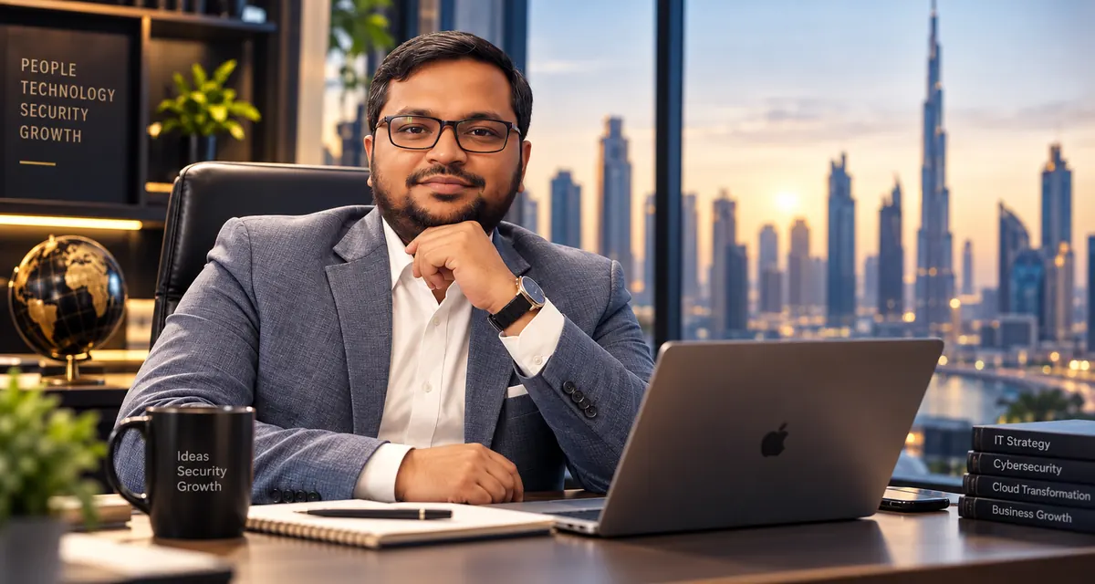 Koustov Choudhury, independent technology consultant, seated at his desk with a laptop